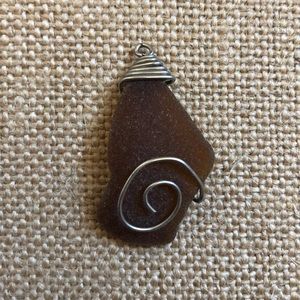 Authentic Brown Sea Glass Wire Wrapped Charm
